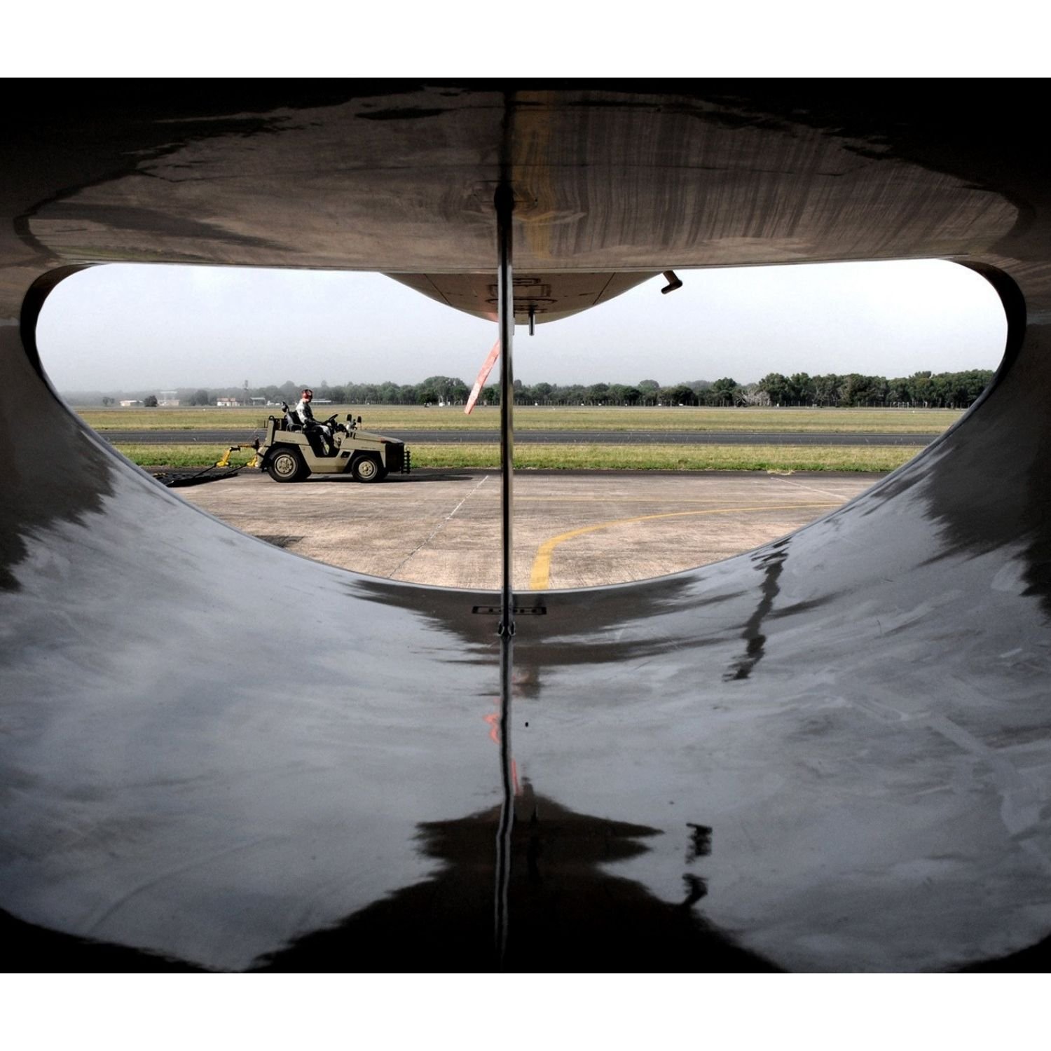 FOD BOSS Runway sweeper, viewed from within a jet engine air intake